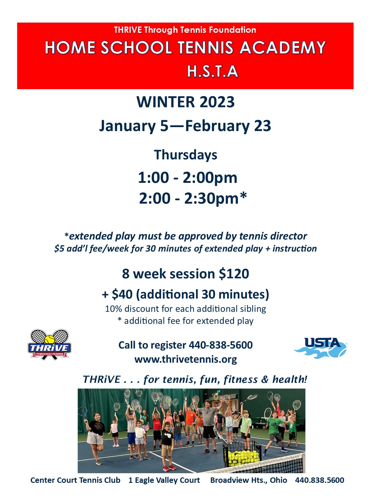 Home School USTA program at THRIVE Tennis at the Center Court Tennis Club