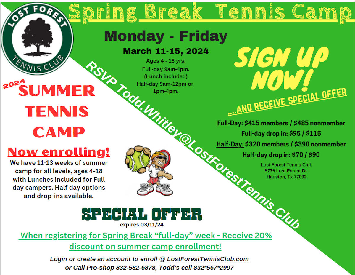 Spring Break Tennis Camp 2024 Lost Forest Tennis Club